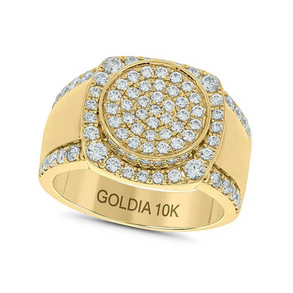1.5 ct. Gesamtgewicht Fashion-Ring mit Labordiamanten in rundem und Kissenschliff, 10K Gelbgold (F/VS2)