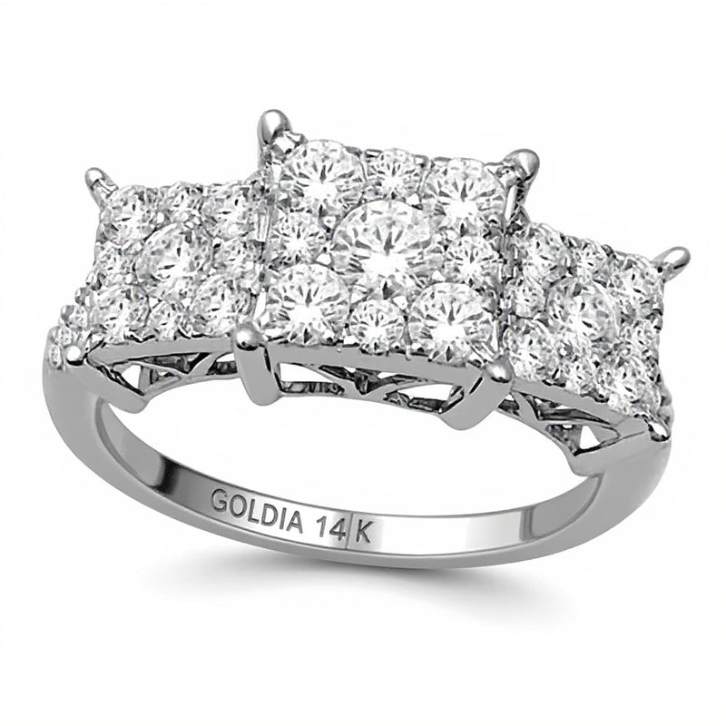 Dreistein-Ring mit Diamanten im Rund- und Princess-Schliff 1.0 ct. Gesamtgewicht in 14K Weißgold