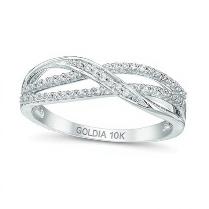 0.17 ct. Gesamtgewicht Diamant Memoire-Ring mit überkreuztem Layered-Design in 10K Weißgold