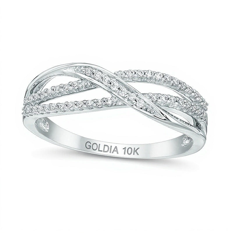 0.17 ct. Gesamtgewicht Diamant Memoire-Ring mit überkreuztem Layered-Design in 10K Weißgold