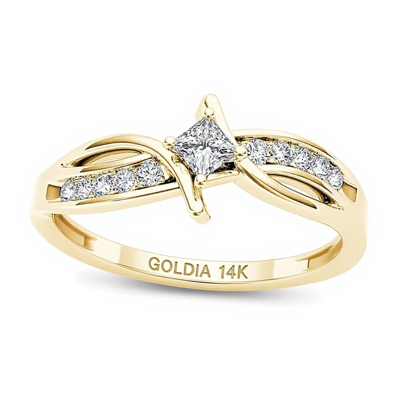 0.25 ct. Gesamtgewicht Freundschaftsring mit Diamanten im Princess- und Rundschliff in 14K Gelbgold