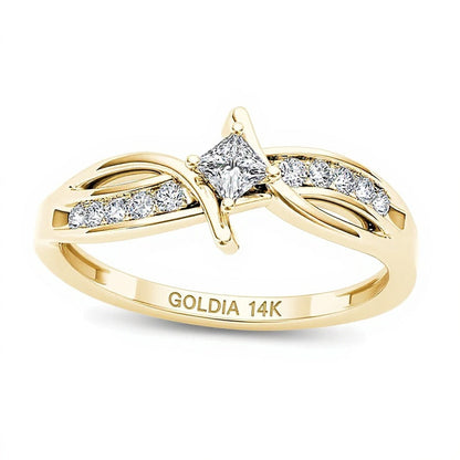 0.25 ct. Gesamtgewicht Freundschaftsring mit Diamanten im Princess- und Rundschliff in 14K Gelbgold