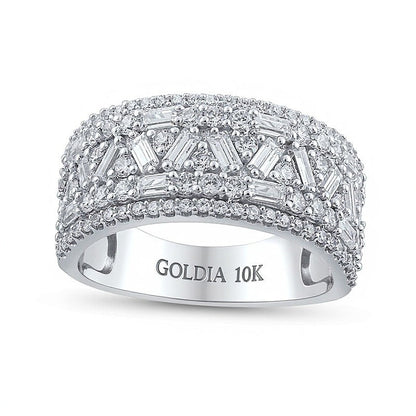 1.5 ct. Gesamtgewicht Baguette- und runde Diamanten Zickzack mehrreihiger Memoire-Ring in 10K Weißgold