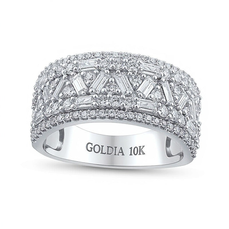 1.5 ct. Gesamtgewicht Baguette- und runde Diamanten Zickzack mehrreihiger Memoire-Ring in 10K Weißgold