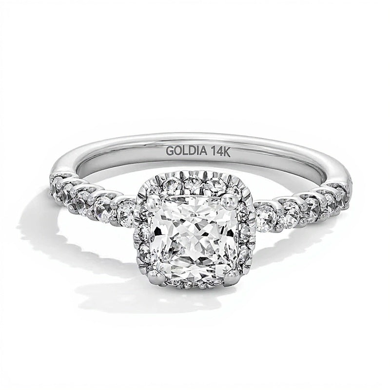 1.5 CT. Gesamtgewicht Halo-Ring mit Labordiamant im Kissenschliff in 14K Weißgold (F/SI2)