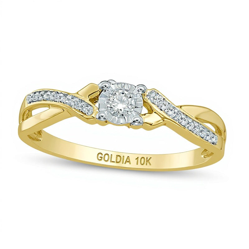 0.1 CT. Gesamtgewicht Diamant Freundschaftsring mit gedrehter Ringschiene in 10K Gelbgold