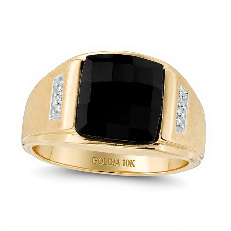 Fashion-Ring mit Onyx im Rechteckschliff und Diamant-Besatz in 10K Gelbgold