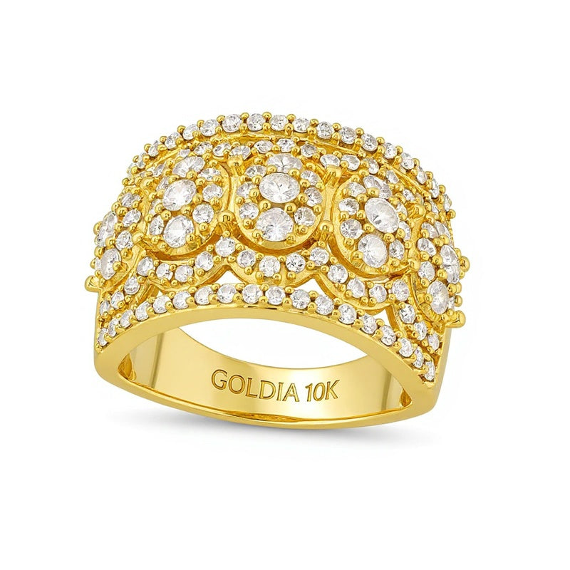 Breiter Ring mit 1.5 ct. Gesamtgewicht ovalen Diamanten in 10K Gelbgold