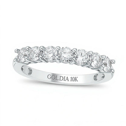 Memoire-Ring mit sieben Diamanten 0,75 ct. Gesamtgewicht in 10K Weißgold