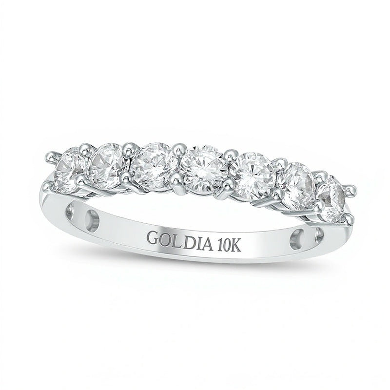 Memoire-Ring mit sieben Diamanten 0,75 ct. Gesamtgewicht in 10K Weißgold