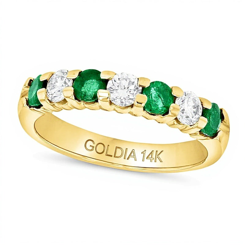 Ring mit Smaragd und 0,38 ct. Gesamtgewicht Diamanten, Siebenstein, in 14K Gelbgold
