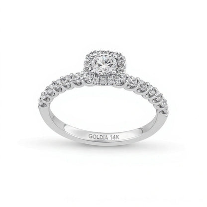 0,75 ct. Gesamtgewicht Diamant Halo-Verlobungsring in 14K Weißgold
