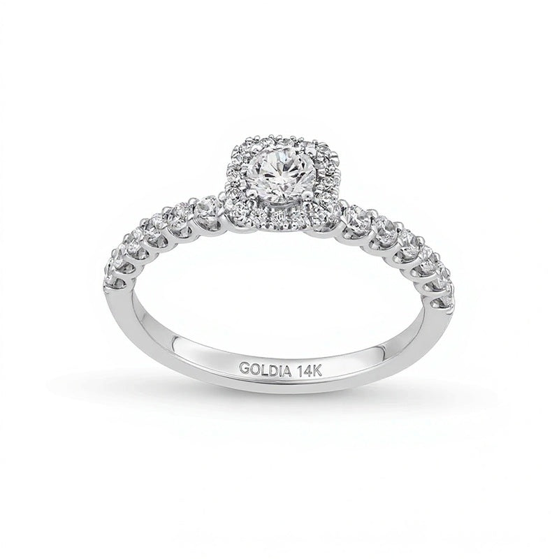 0,75 ct. Gesamtgewicht Diamant Halo-Verlobungsring in 14K Weißgold