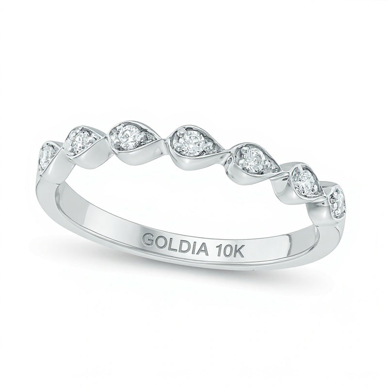 0.1 ct. Gesamtgewicht Diamant Sieben-Stein Memoire-Ring mit seitlichem Tropfen-Design in 10K Weißgold