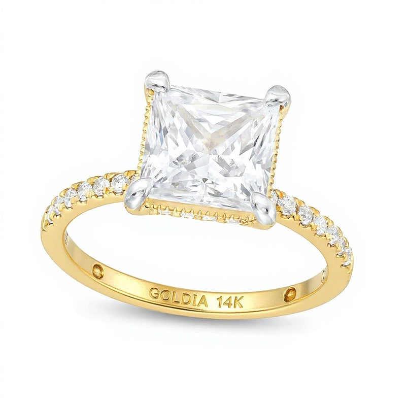 3.25 CT. TW Solitär mit seitlichem Besatz mit Labordiamanten im Princess-Schliff in 14K Gelbgold (I/SI2)