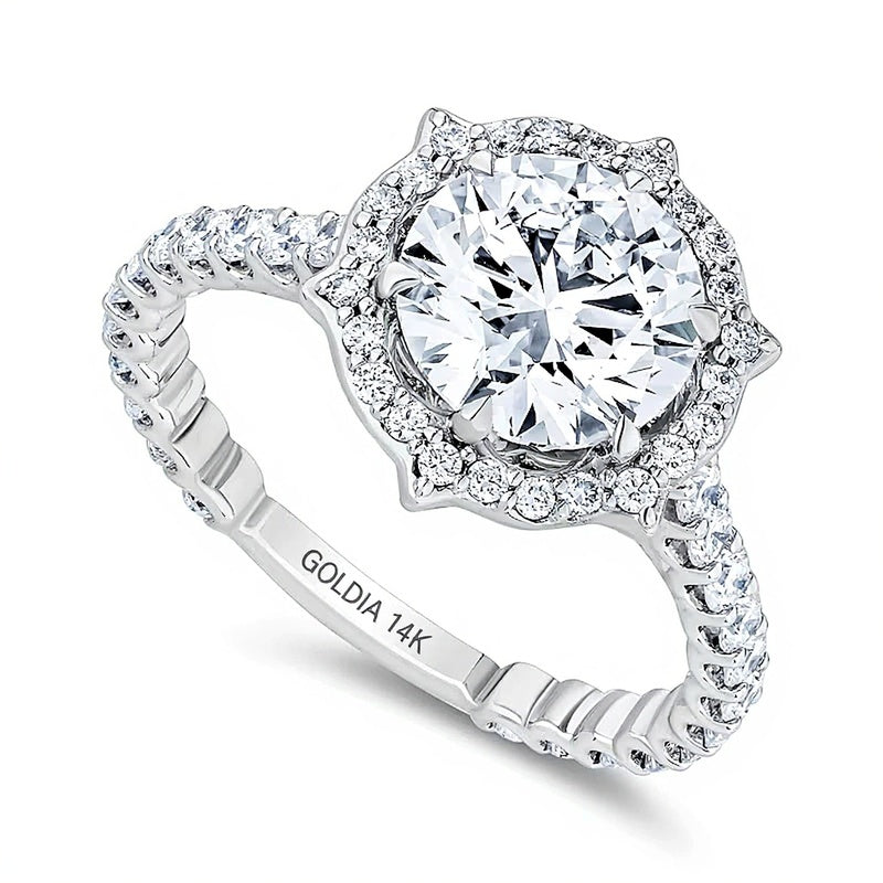 Belle 2.88 ct. Gesamtgewicht Labordiamant Halo-Verlobungsring in 14K Bicolor-Gold (F/VS2)