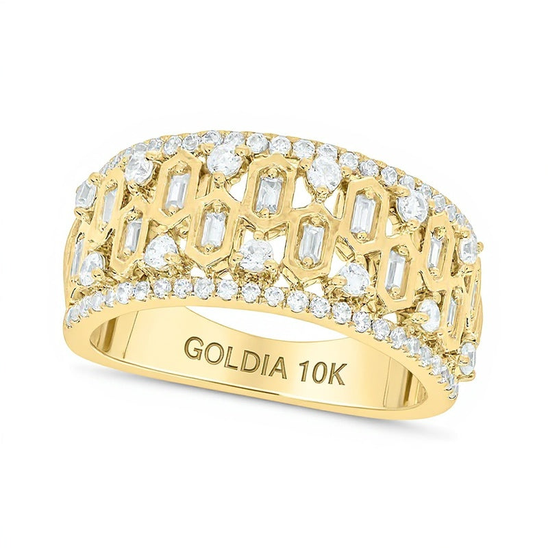 0,75 ct. Gesamtgewicht Diamant-Ring mit Hexagon-Muster in 10K Gelbgold