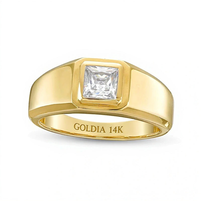 1.0 CT. Gesamtgewicht Solitär-Ehering mit Labordiamant im Square-Schliff in 14K Gelbgold (F/VS2)
