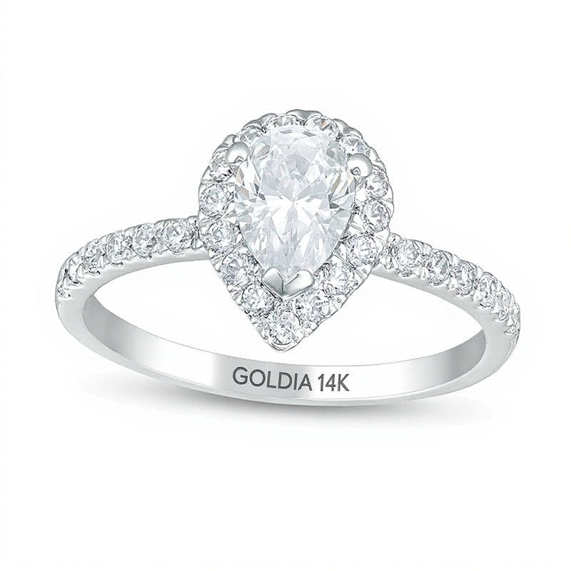 1.0 CT. Gesamtgewicht Verlobungsring mit tropfenförmigem Diamant und Halo in 14K Weißgold (I/I2)