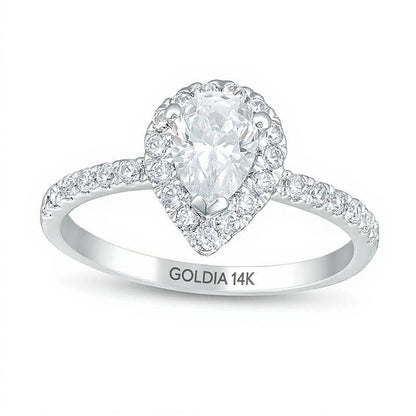 1.0 CT. Gesamtgewicht Verlobungsring mit tropfenförmigem Diamant und Halo in 14K Weißgold (I/I2)