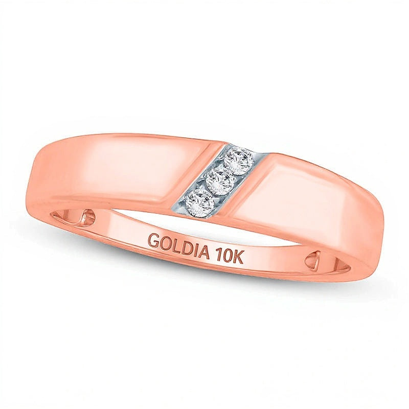Dreistein-Ehering mit Diamanten 0.05 ct. Gesamtgewicht, diagonal, in 10K Roségold