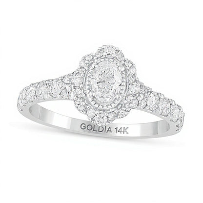 Halo-Verlobungsring mit ovalem Diamant im Vintage-Stil, 1.0 ct. Gesamtgewicht, in 14K Weißgold