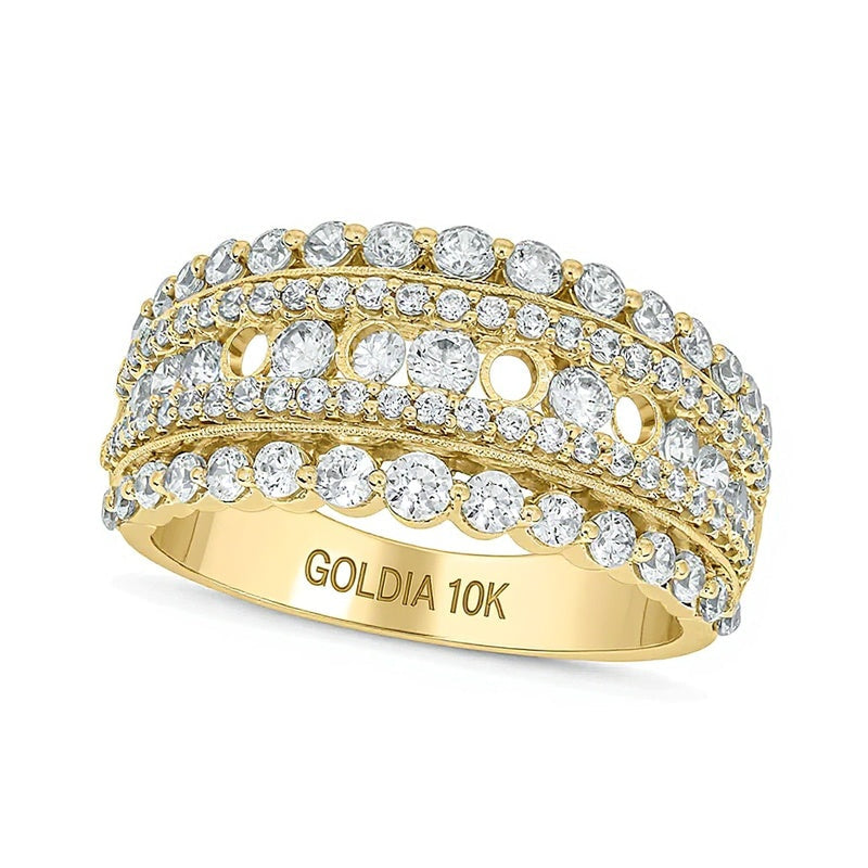 1.5 ct. Gesamtgewicht Diamant Ring mehrreihig im Vintage-Stil in 10K Gelbgold