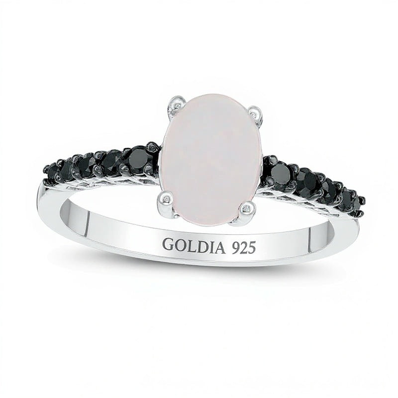 Ring mit ovalem laborgezüchtetem Opal und 0,2 ct. Gesamtgewicht schwarzem Diamant in Sterlingsilber