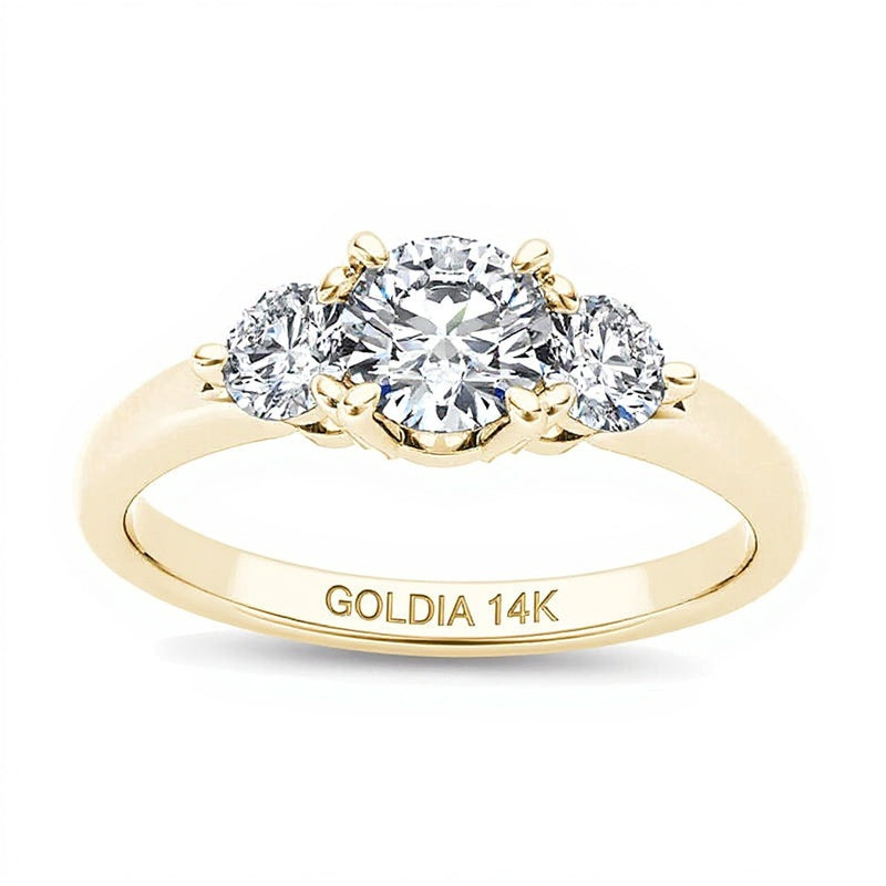 0.75 ct. Gesamtgewicht Diamant Dreistein-Verlobungsring in 14K Gelbgold