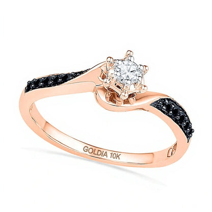 0.17 ct. Gesamtgewicht behandelter schwarzer und weißer Diamant Freundschaftsring mit Swirl-Design in 10K Roségold