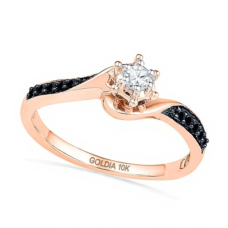 0.17 ct. Gesamtgewicht behandelter schwarzer und weißer Diamant Freundschaftsring mit Swirl-Design in 10K Roségold