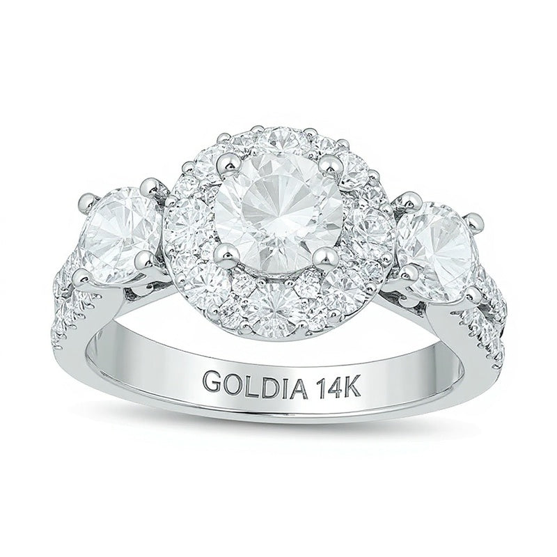Verlobungsring 2.0 ct. Gesamtgewicht Diamant Dreistein für Damen in 14K Weißgold (I/I1)