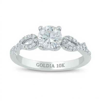 0.88 ct. Gesamtgewicht Diamant Verlobungsring mit Twist-Design in 10K Weißgold