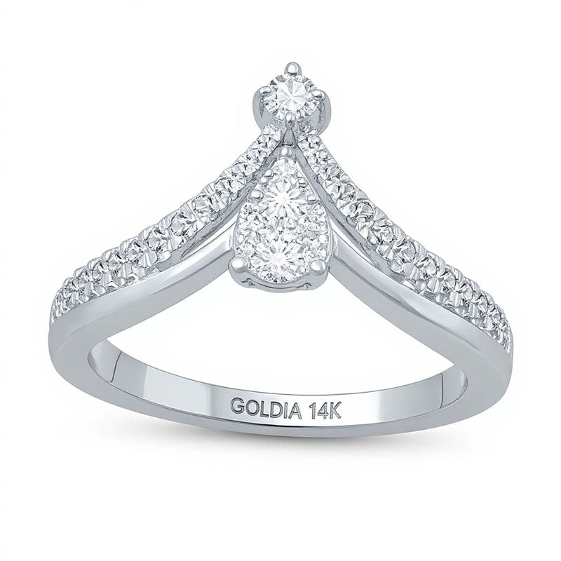 0.38 ct. Gesamtgewicht Fashion-Ring mit Diamanten in Tropfen- und rundem Schliff in 14K Weißgold