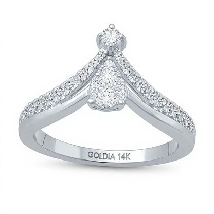 0.38 ct. Gesamtgewicht Fashion-Ring mit Diamanten in Tropfen- und rundem Schliff in 14K Weißgold