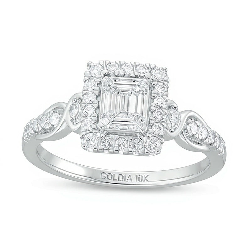 0.38 ct. Gesamtgewicht Verlobungsring mit mehreren Diamanten in Princess-, Baguette- und rundem Schliff in 10K Weißgold