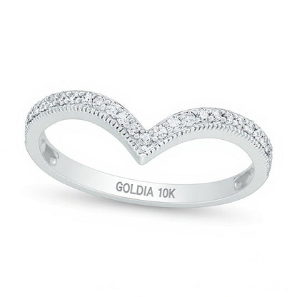 0,17 ct. Gesamtgewicht Diamant Memoire-Ring im Vintage-Stil mit Chevron-Design in 10K Weißgold