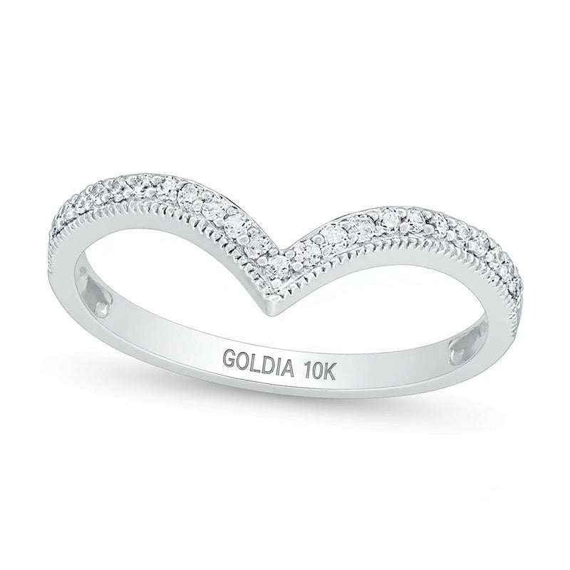 0,17 ct. Gesamtgewicht Diamant Memoire-Ring im Vintage-Stil mit Chevron-Design in 10K Weißgold