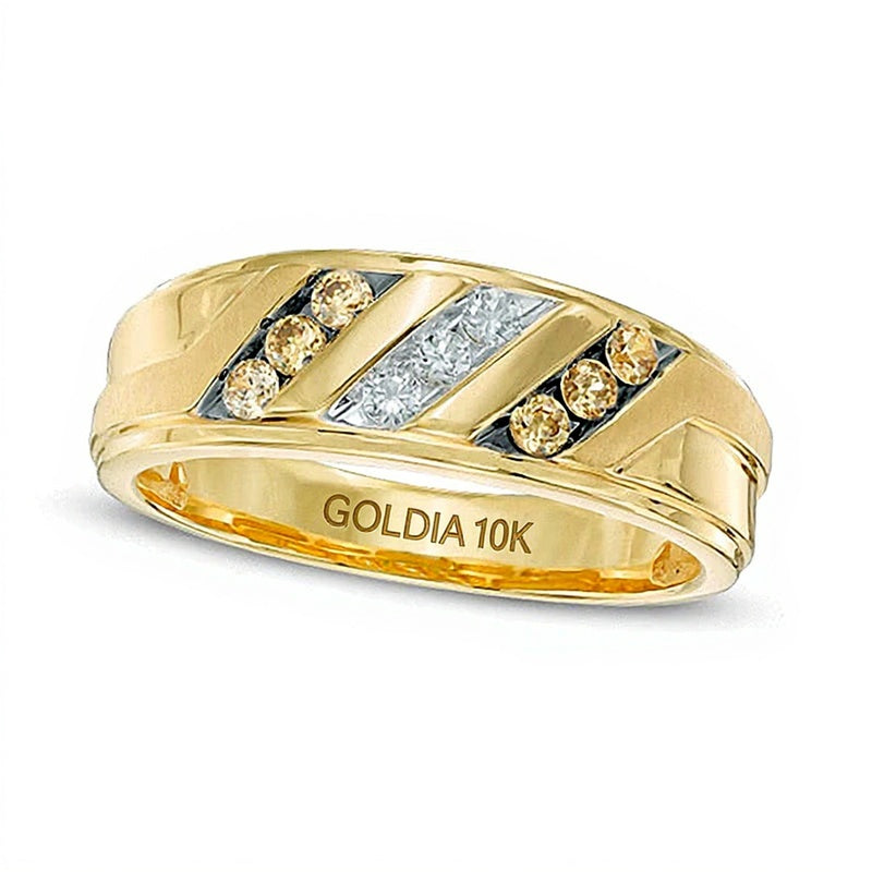 0.33 ct. Gesamtgewicht Ring mit champagnerfarbenen und weißen Diamanten in 10K Gelbgold