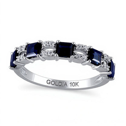 Multi-Stone Ring mit blauem Saphir im Princess-Schliff und Diamant im runden Schliff 0,1 ct. Gesamtgewicht in 10K Weißgold