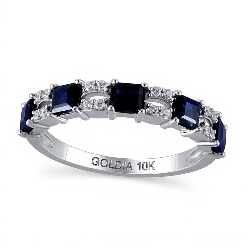 Multi-Stone Ring mit blauem Saphir im Princess-Schliff und Diamant im runden Schliff 0,1 ct. Gesamtgewicht in 10K Weißgold