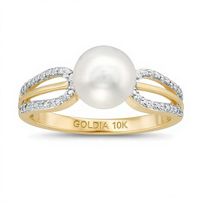 7,0mm Süßwasser-Zuchtperle und Ring mit 0,05 ct. Gesamtgewicht Diamant mit geteilter Schiene in 10K Gold