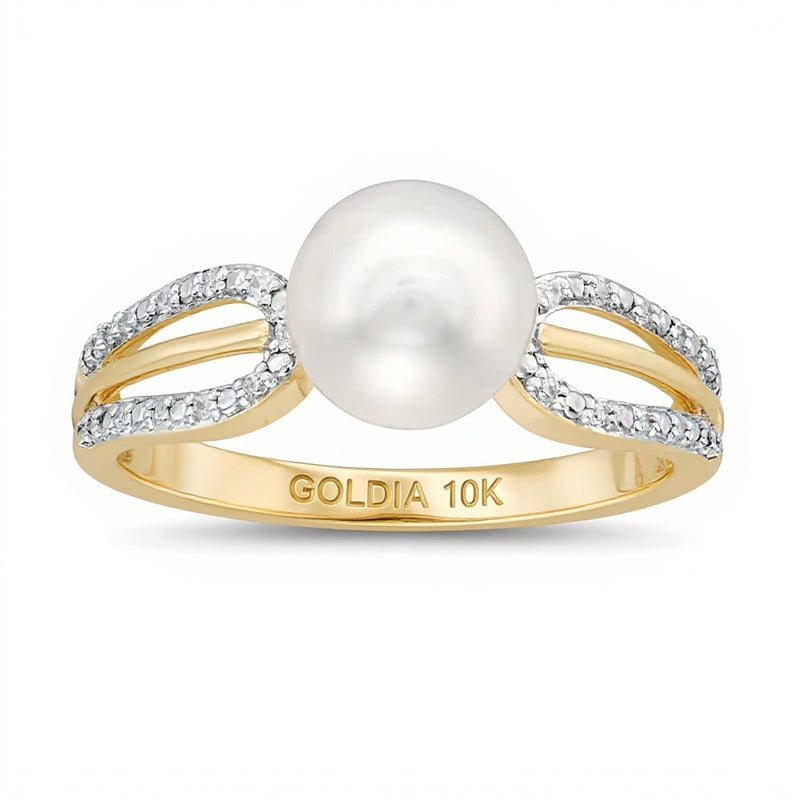 7,0mm Süßwasser-Zuchtperle und Ring mit 0,05 ct. Gesamtgewicht Diamant mit geteilter Schiene in 10K Gold