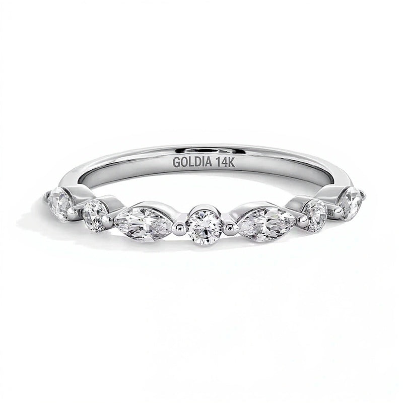 0.5 CT. Gesamtgewicht Diamant-Memoire-Ring im Marquise- und Rundschliff im Wechsel in 14K Weißgold (I/SI2)
