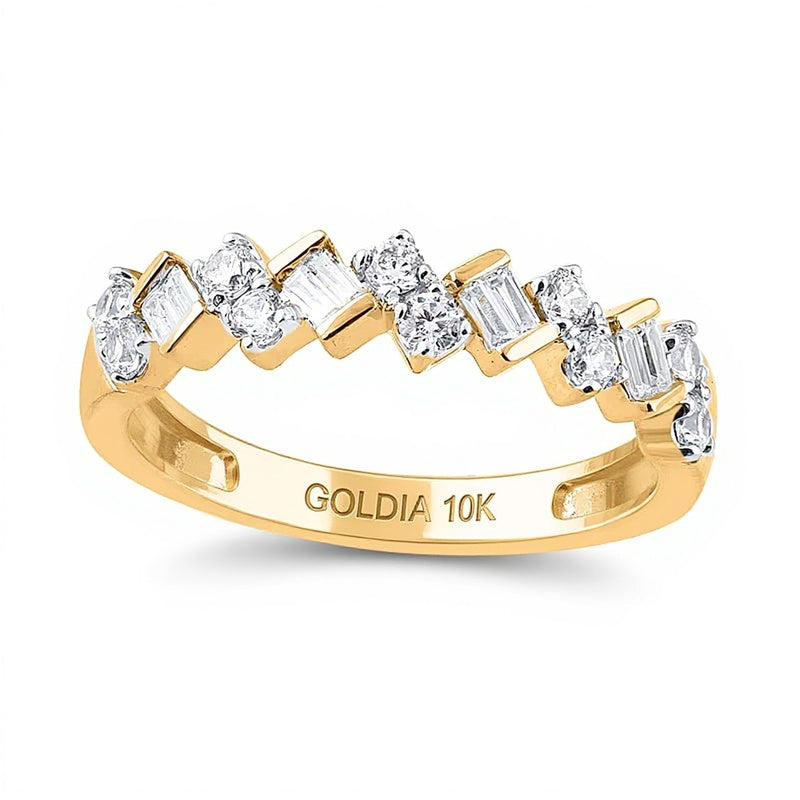 0,5 ct. Gesamtgewicht Ring mit Baguette- und runden Diamanten im Zickzack-Design in 10K Gelbgold