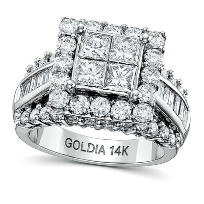 3.0 ct. Gesamtgewicht Verlobungsring mit vier Diamanten im Princess- und Baguette-Schliff in 14K Weißgold