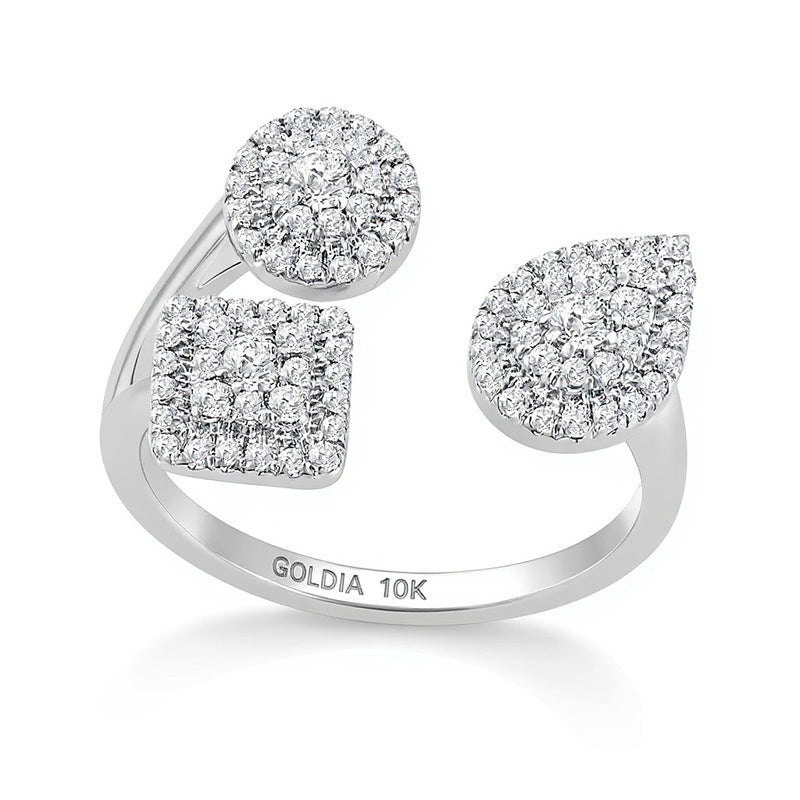 0.5 CT. Gesamtgewicht Multi-Diamant Ring mit geometrischen Formen und offener Ringschiene in 10K Weißgold