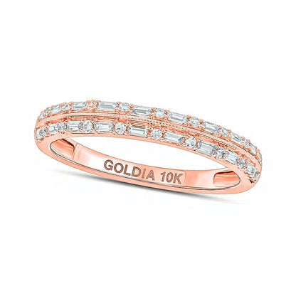 0.2 ct. Gesamtgewicht Ring mit Baguette- und runden Diamanten im Vintage-Stil, zweireihig, in 10K Roségold