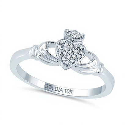 Claddagh-Freundschaftsring mit Diamanten in 10K Weißgold