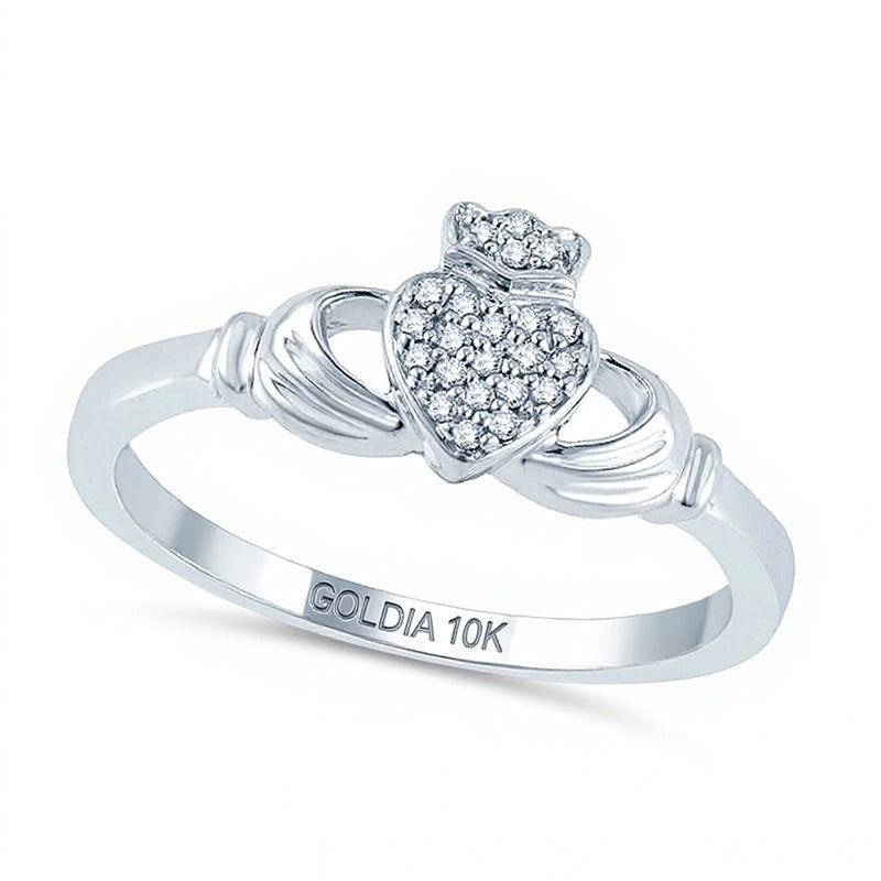 Claddagh-Freundschaftsring mit Diamanten in 10K Weißgold
